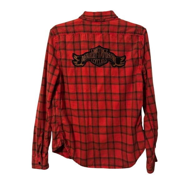 Harley-Davidson Women  Red Plaid Button-Up Shirt M women shirt - Picture 9 of 12